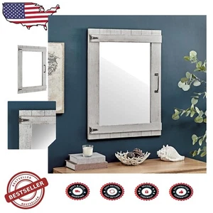 Co. Gray Barn Door Wall Mirror - 32 x 24 Inches - Adds Rustic Style to Any Room - Picture 1 of 8