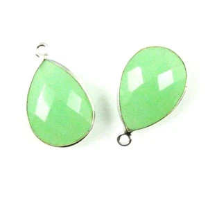 Bezel Gem Pendant - Sterling Silver - 13x18mm Faceted Pear - Prehnite Chalcedony - Picture 1 of 2