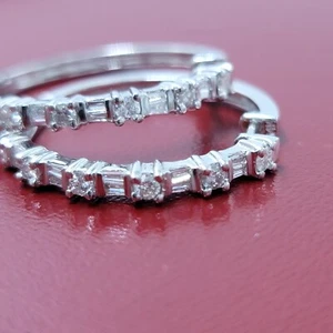 14k white gold diamond hoop earrings - Picture 1 of 12