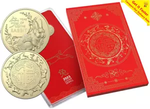 NEW 2023 $1 Lunar Year Of The Rabbit 2Coin Set RAM Queen Effigy Dollar IN STOCK - Picture 1 of 14