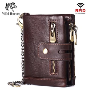 RFID anti-theft brush wallet oil wax cowhide multifunctional dual zipper wallet - Picture 1 of 30