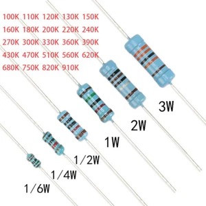 1/6W 1/4W 1/2W 1W 2W 3W Metal Film Resistors ±1% Range of Values (100KΩ - 910KΩ) - Picture 1 of 2