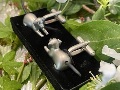 Cuff-Daddy Cufflinks Brushed Nichol Puppy Dog with Rubber tail NEW No Box - Image 1 of 4