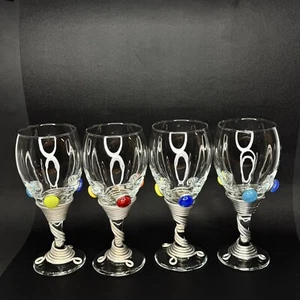 Set of 4 Handcrafted Wired Beaded Wrapped Stem Wine Glass Colorful Fun Glasses - Picture 1 of 8