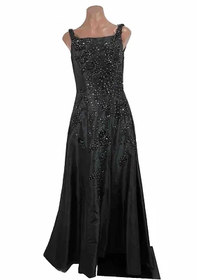 90s Y2K Vintage Corset Black 3d Floral Ball Gown Sequin sz 8 Prom Dress Formal - Image 1 of 4