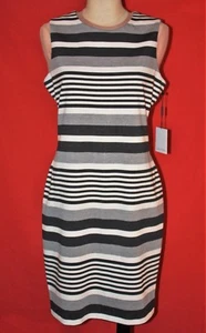 Calvin Klein Womens 10  Black White Gray Sleeveless Striped Shift Sheath Dress - Picture 1 of 6