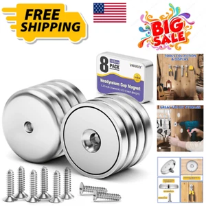 8Pack Neodymium round Base Cup Magnet 100LBS Strong Rare Earth Magnet Heavy Duty - Picture 1 of 8