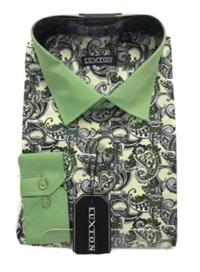 Luxton Men's Dress Shirt Olive Green Collar Convertible Cuffs Size 16.5 36/37 - Picture 1 of 3