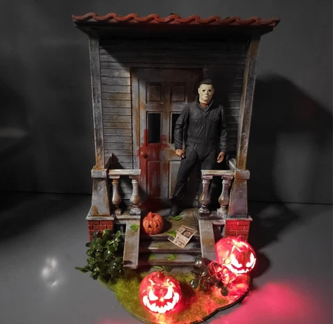 Custom DIORAMA Halloween MICHAEL MYERS Porch -- Scale 1:10 Ideal for 7" Figures Cover