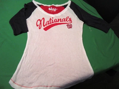 NEW "TOUCH" MLB WASHINGTON NATIONALS WOMENS ELBOW SLEEVE V NECK T SHIRT MEDIUM - Image 1 of 2