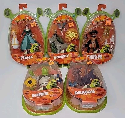 Lot of 5 Shrek 2 Figures Fiona, Donkey, Puss In Boots, Shrek, & Dragon Full Set! - Image 1 of 4