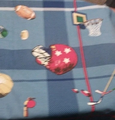 Sports Theme  Balls Helmet Vintage 1990's Cotton Fabric 32" X 88" - Image 1 of 4