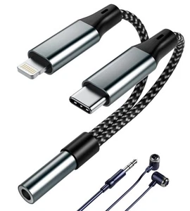 Stecker USB C und Lightning auf 3,5mm Buchse Kopfhörer Klinke Adapter - 3,5mm Fema... - Bild 1 von 7