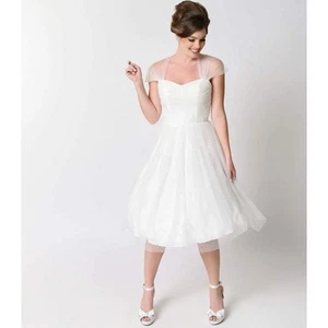 Unique Vintage Bridal Wedding Dress Plus Size Xxl Retro 50s Swiss Dot A Line - Picture 1 of 5