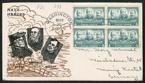 SG72E UNITED STATES 1937 FDC Navy issue 4c gray  multiple of 4 to Germany - Picture 1 of 2