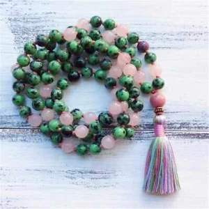 8mm Natural Green jade 108 gemstone Beads Tassels Necklace Crystal Chakra - Picture 1 of 1