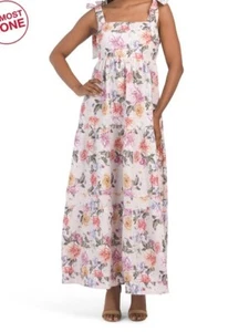 NWT HOUSE OF HARLOW Linen Blend Floral Tie Strap Maxi Dress, SZ L - Bild 1 von 3