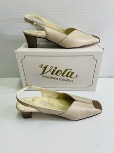 VIOLA Italy Comfort Elegance Leather Sling Back Block Heel Shoes. 40.5 9.5 New. - Picture 1 of 12