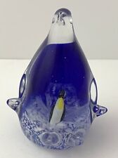 Art Glass Paperweight Penguin w/ Snow & Small Penguin Inside Handblown
