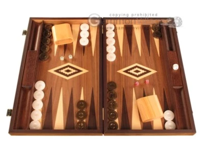 免费送货! 开箱! 19 英寸 Manopoulos 手工制作木质西洋双陆棋套装 - 核桃色 — 第 1/4 张图片