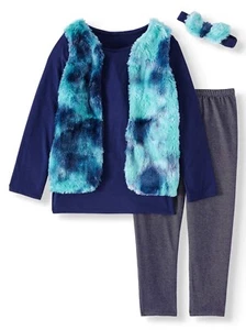 Forever Me Faux Fur Vest, L/S Tee and Knit Denim Legging, 3-Pc.Set, W/Headband - Picture 1 of 2