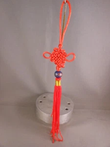 Rare Vtg Oriental Chinese Hand Painted Glass Bead Red Knot & Tassel Ornament - Picture 1 of 7