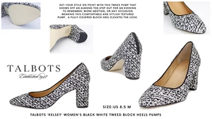 Talbots ‘Kelsey’ Women's Black White Tweed Block Heels Pumps: Size 8.5 M - Picture 1 of 9
