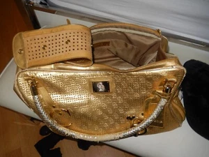 LARGE LEATHER PET CARRIER DOG BAG APPROVED BY AIRLINES GOLDEN CHOROM BONS BRAND - Picture 1 of 8