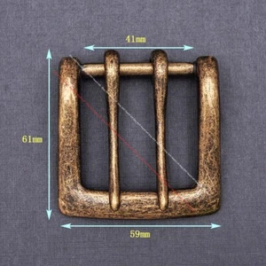 Square Vintage Brass Double Pin Prong Leathercraft Belt Buckle Fits 41mm Strap - Picture 1 of 7