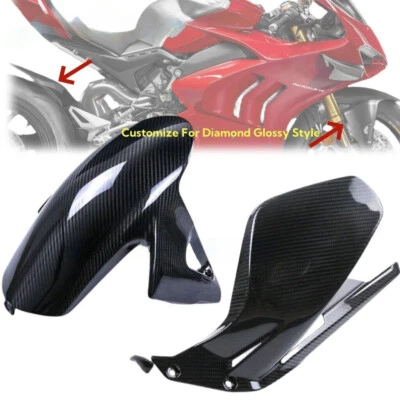 Guardabarros delantero de fibra de carbono brillante diamante para Panigale V4 2018-2024 Foto 1 de 4