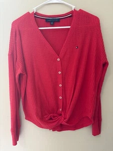 TOMMY HILFIGER LIGHTWEIGHT CARDIGAN OPTION TO TIE FRONT RED SIZE XS - Picture 1 of 5