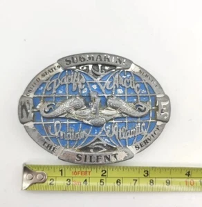 Vintage U.S. Navy SILENT SERVICE Submarine Force BELT BUCKLE Blue COMPASS Enamel - Picture 1 of 5
