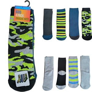 Kids Toddler Boys 4 Pack Size 4-6.5 Thermal Socks Camo Green Striped - Picture 1 of 5