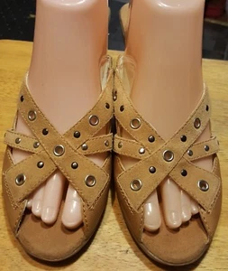 Calvin Klein wedge sandals devora open toe mules slides with grommets size 9-M* - Picture 1 of 9