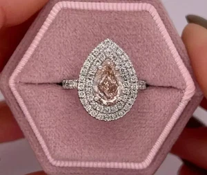 2.30 Ct Fancy Vivid Pink Pear Cut Lab Grown Diamond Wedding Ring 950 Platinum - Picture 1 of 15