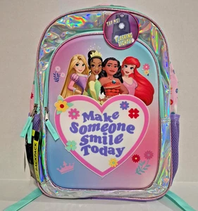 Neu mit Etikett 17" Disney Prinzessin Rucksack Moana Rapunzel Arielle Meerjungfrau & Tiana beleuchtet - Bild 1 von 11
