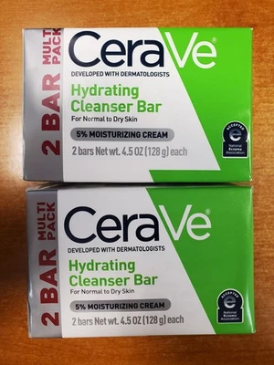 4 Bars: CeraVe Hydrating Cleanser Bar Soap-Free Body/Facial Cleanser (7187) R2P3 - Image 1 of 4