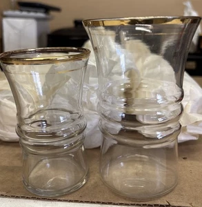 Menge 8 Vintage MCM Goldrand Anchor Hocking 3 Saft & 5 Wasser Tumbler Gläser - Bild 1 von 9