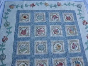 VINTAGE FLORAL SEED PACKETS PATCHWORK APPLIQUE BOARDER WALL HANGING LAP QUILT - Picture 1 of 12