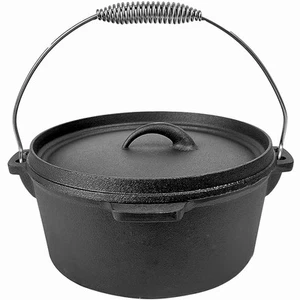 4.5QT Cast Iron Dutch Oven with Lip Lid & Bail Handle – Pre-Seasoned Camping ... - Picture 1 of 7