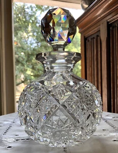 American Brilliant Cut Glass Perfume Bottle c. 1900-10 Hobstar Bands of Hobnail - Picture 1 of 18