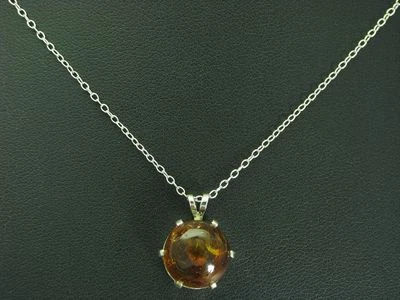 835 Collana In Argento & 925 Argento Sterling Con Pendente In Ambra / 45,0 Cm - Immagine 1 di 3