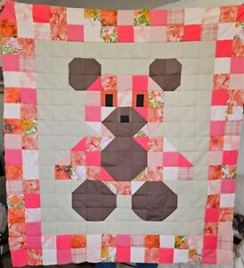 Unfinished baby  bear quilt top..Peaches&Cream colors ..44X47"...baby/lap size