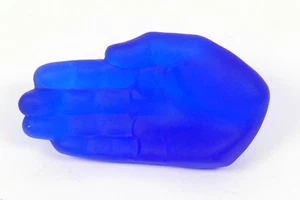 Sand Cast Art Glass Human Hand Palm Fingers Blue Opaque Unsigned 3" Mid Century - Picture 1 of 5