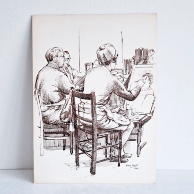 Vintage Art life drawing class ink on board sketch 1960s Signed Illustration - Image 1 of 4