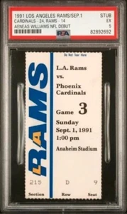 Aeneas Williams PSA 5 NFL Debut Ticket Stub HOF14 2nd HIGHEST GRADED POP4 9/1/91 - Picture 1 of 2