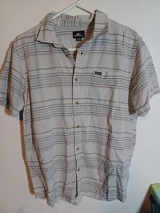 Oneill Shirt Mens Size M Gray Stripe Button Up Short Sleeve Casual Surf Style - Picture 1 of 9