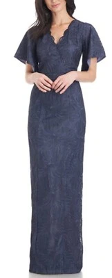 JS COLLECTIONS Drina V-Neck Column Gown NWOT size 8 Navy Blue - Image 1 of 4