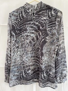 Ladies top blouse formal casual RICK CARDONA BLUE GREY Dye Print Size 12 BNWT - Picture 1 of 11