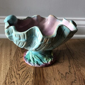 Vintage Majolica Shell Compote circa late 1800s Blue Green Pink - Picture 1 of 12